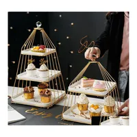 Dishes Plates Platters And Trays Dessert Plate 3 Layer Fruit Rack Ceramic Square Party Cake Stand Display Drop Delivery Home Garde Dhebp