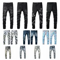2023 Spring Designer Mens Jeans Denim Bordado Calças de moda Fashion Hips Hip Hop Calça zíper angustiada para calças pretas magras masculinas 28-40