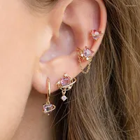 Серьги -серьги зрелище 4PCS Pink Crystal Heart for Women Fashion Brand Jewelry Jewelry Delycate Tassel Set