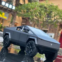 Diecast Model 1 24 Tesla Cyber​​truck Pickup Alloy Car Metal Toy Off Road車両トラックシミュレーションサウンドライトキッズギフト230105