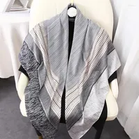 Scarves Female Luxury Design Stripe Printed Foulard Scarf Sun Protective Outdoor Women Soft Square Silk Muslim Hijab Wrap