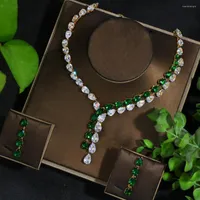 Halsband örhängen Set Wedding Luxury Zirconia Jewelry Högkvalitativ brud Emerald Green och örhänge för brudtärnor Dubai -tillbehör