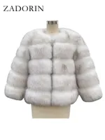 女性の革のフェイクザドリン高品質の毛皮のコート豪華なふわふわウォーム34スリーブジャケット冬の短いミンクアウター230105