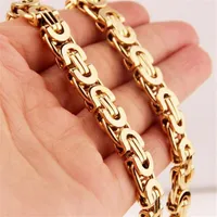 High Qulaity Gold tone Stainless Steel Fashion Flat byzantine Chain Necklace 8mm 24'' women men's gift jewelry for fathe278z