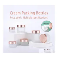 Storage Bottles Jars Clear Frosted Glass Cream Jar Cosmetic Container 5G 10G 15G 20G 30G 50G 60G 100G Rose Gold Lid Empty Pot Refi Dhhup