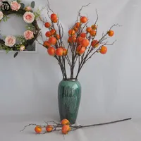 装飾的な花シミュレーションPersimmon Branch Wedding Decoration Dry Fruit Ornament Floral Arfirnal Po Props Home Accessories 90cm