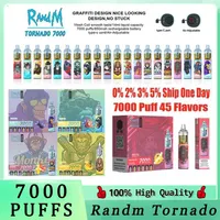 RandM Tornado 7000 Puffs Disposable Vape Pen Electronic Cigarettes 14ml Pod Mesh Coil 6 Glowing Colors Rechargeable Air-adjustable 2% 5% Device Vaporizer 50 Flavors