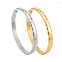 Bangle Fashion Simple 18K Gold Plated Bangles Stainless Steel Gloss Men/Women Smooth Circular Bracelets
