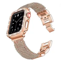 Remskydd för Apple Watch 7 6 5 4 3 2 1 SE Rostfritt stål Watch Band Diamond Case Iwatch 38mm 40mm 41mm 42mm 44mm 45mm9567039