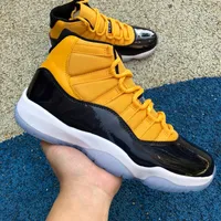 Calidad original Jumpman XI Zapatos de baloncesto amarillo negro zapatos de diseño para hombres 11 zapatillas deportivas de color negro-amarillo fibra de carbono real vienen con tamaño de caja US7-13
