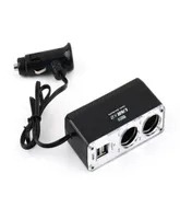 34063II Twin Socket Double USB Port 2 Way Auto Car Cigarette Lighter Socket Splitter Charger Plug Adapter with Cable DC 12V New2059641