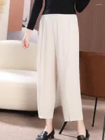 Women&#039;s Pants Miyake Pleated Thick Fabric Pencil 2023 Spring Straight Wide Leg Loose White Casual Nine High Waist Trousers