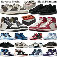 Black Phantom 1 Low OG Box Basketball Shoes 1s High Chicago Lost Found Men Women Travis Scotts 1S Lows Reverse Mocha University Blue Patent Bred Mens