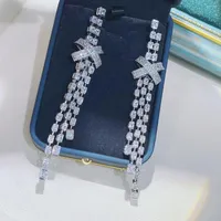 Orecchini a pennello Fashion Long Tassel Drop Earrings for Women Wedding Cubic Zirconia Dubai Bidal Bidal Jewelry Party Summer E-1012