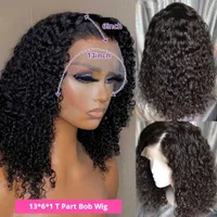 Nxy Lace Wigs Short Bob 13x1 T Parte 250 Cabello humano de densidad para mujeres negras Precedidas Brasil HD Transparente Oveja Deep Frontal 230106