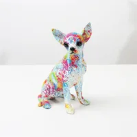 Creative Art Chihuahua Statue Figure Colorful Small Ornaments Resin Dog Home Decoration Modern Simple Office Desktop Craft254m