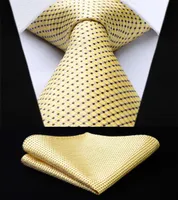 Nieuwe geruite cheque gele kleur heren stropdas geweven zijden stropdichief set TC630Y8S5670522