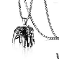 Pendant Necklaces Animal Vintage Mens Fashion Titanium Steel Elephant Necklace Punk Hip Hop Creative Personality Jewelry Drop Delive Dh2Xv
