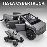 Diecast Model 1 24 Tesla Cybertruck Pick -up Alloy Diecasts Metal Toy Off Road Vehicles Simulation Sound en Light Kids Gift 230106