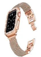 Cubierta de correa para Apple Watch 7 6 5 4 3 2 1 SE Banda de reloj de acero inoxidable Case de diamantes Iwatch 38 mm 40 mm 41 mm 42 mm 44 mm 45mm5704668