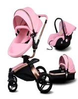 EU Market Sell Baby Barnvagnar 3 i 1 baby barnvagn läder nyfödd baby barnvagn guld svart basis usa gåvor car315y1478968