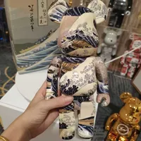 Action Toy Figures 28cm Berbricklys 400 Bearbrick The Great Wave Off Kanagawa Bear Collection Model Present Gift Art T230105