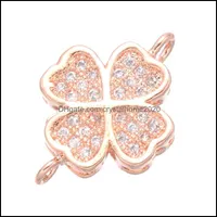 Charms Classic CZ Micro Pave Double Hook Clover Charm Pendant for Bracelet Making Drop Delivery Jewelry Induned Components Otowy