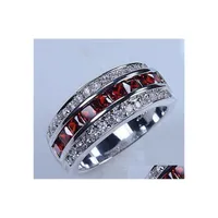 Band Rings Victoria Wieck Luxury Jewelry 10Kt White Gold Filled Red Garnet Simated Diamond Wedding Princess Bridal For Men Gift Size Dhja8