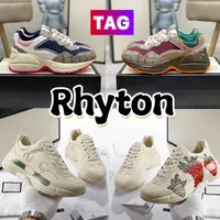 Designer Rhyton Casual Shoes men Women Platform old daddy shoe Leather Printed Sneakers mens Luxury reflective Sneaker navy white red khaki beige canvas trainers