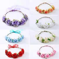 Decorative Flowers 5pcs lot Rose And Berry Flower Hairbands Cloth Floral Headband Hair Accessories For Women Bride Beach Weddign Decoration