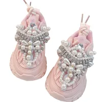 Sneakers Prinzessin Pink Perlen Frühling Herbst Kinder Schuhe Schuhkristall Kleinkind Girls Mesh atmable Mode Casual Kids 26 38 230105