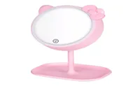 Kompakta speglar rosa kattmakeupspegel med LED -stående pekskärm Vanity Justerbar ljus skrivbord kosmetik1681689