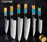 XITUO Damascus Chef Knife Set Professional Kitchen Knife Cleaver Slicing Utility Knive Stable woodampresin Handle Cooking Tools7953332
