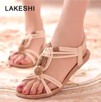 Lakeshi Women Sandals Behomian Beach Summer Women Shoes String Bead Flat Sandals Wedge Retro Ladies 20199879875