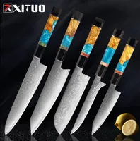 XITUO Damascus Stainless Steel Kitchen Knives Set High Quality Chef Knife Cleaver Paring Knife Stable woodampresinamphorn Hand3133129