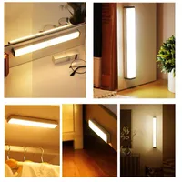 Luz de luz Night tipo C Luzes USB Sensor de movimento LED três cores em uma lâmpada para armário de cozinha quarto de guarda-roupa iluminação interna