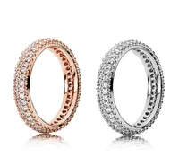 New Fashion Double Row Diamond Ring CZ Diamond Set Original Box for Pandora 925 Sterling Silver Lady Ring 3967926