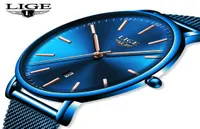 Lige Mens 시계 최고의 브랜드 고급 방수 울트라 얇은 시계 블루 메쉬 벨트 Fashon Casual Quartz Watch Men Sport Trist Watch4065081
