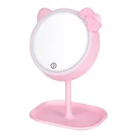 Kompakta speglar rosa kattmakeupspegel med LED -stående pekskärm Vanity justerbar ljus skrivbord kosmetik6132572