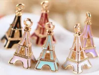 50pcslot de aceite Drop Fashion Zinc aleaci￳n Hollow Hollow Eiffel Tower Charm Pendants Goldcolor Flotating Enamely Fashion Jewelry ACCE3836427