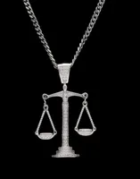 WholeIced Out Zircon Balance Libra Scale Pendant Bling Charm White Gold Copper Material Mens Hip hop Pendant Necklace Chain4779940