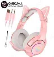 Headsets ONIKUMA K9 Gaming Headset casque Cute Girl Pink Cat Ear Stereo Headphones with Mic LED Light for Laptop Computer Gamer T28234351