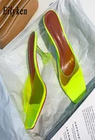 Eilyken Open toe silver Green PVC Transparent thick Block High heels Woman Jelly Sandals Women Slides Slippers Mules shoes X10205689862