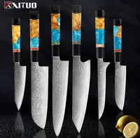 XITUO Damascus Chef Knife Set Professional Kitchen Knife Cleaver Slicing Utility Knive Stable woodampresin Handle Cooking Tools6773623