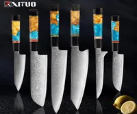 XITUO Damascus Chef Knife Set Professional Kitchen Knife Cleaver Slicing Utility Knive Stable woodampresin Handle Cooking Tools8799304