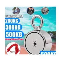 Hooks Rails 200/300/500Kg Powerf Double Sided Neodymium Metal Magnet Detector Fishing Kit 10M Strong Rope Aimant Puissant 19Aug301 Dhkbn
