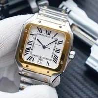 腕時計機械のメンズのための腕時計セルフワインディング40mmファッションスクエアブルーダイヤルステンレススチールメタルストラップカジュアルウォッチスポーツクロックモントレデュラックス