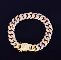 12 mm gemengde kleur Cubaanse kettingarmband Men039S Hip Hop Sieraden Iced Out Zirconia Gold Silver Rose Bracelet 7quot 8quot6274509