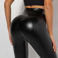 Women's Pants High Elastic Beautiful BuTights PU Leather Fashion Stitching Sports Running Fitness Yoga Clothes