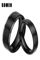 2pcs de 6 mm de 8 mm Rings juegos 100 titanium puros pares negras de bodas amantes de compromiso Alliance Alliance Bague Homme9895642